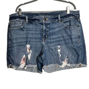 Lane Bryant Distressed Boyfriend Denim Jean Shorts Floral Pocket Plus Size 18